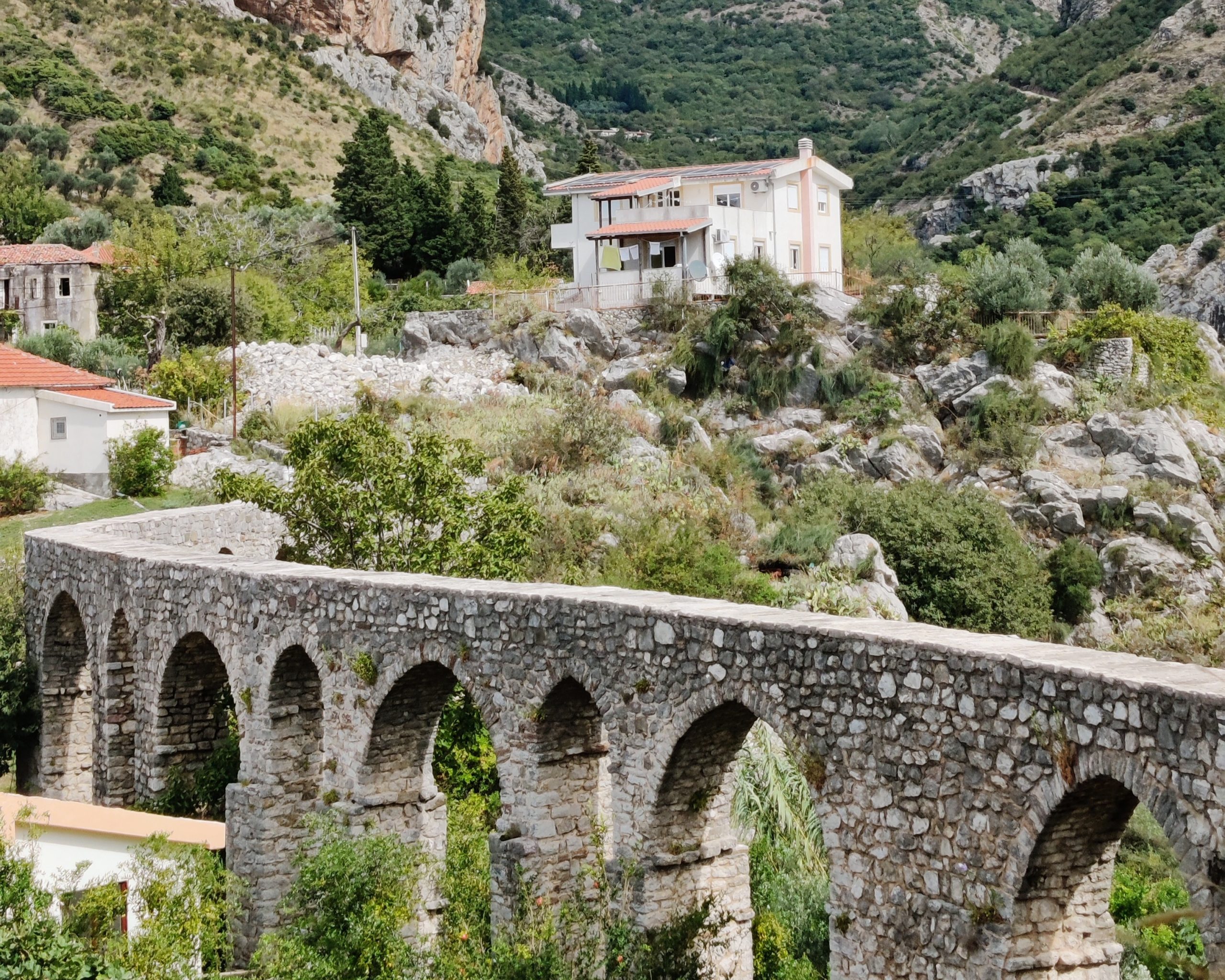 Aqueduct on the outside of the fortified walls in the old town of Bar