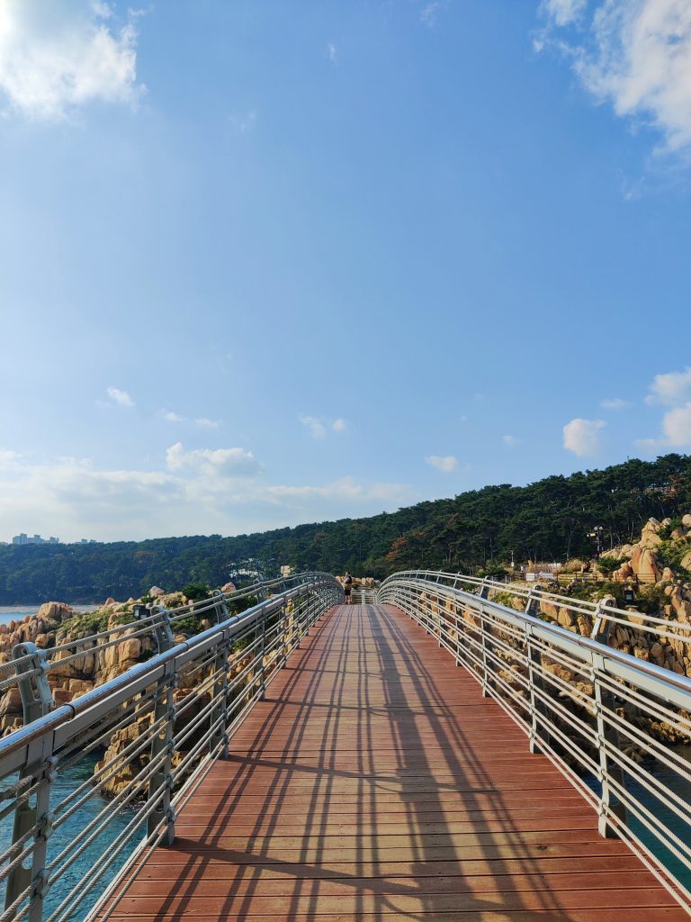 Crossing the footbridge in Ulsan